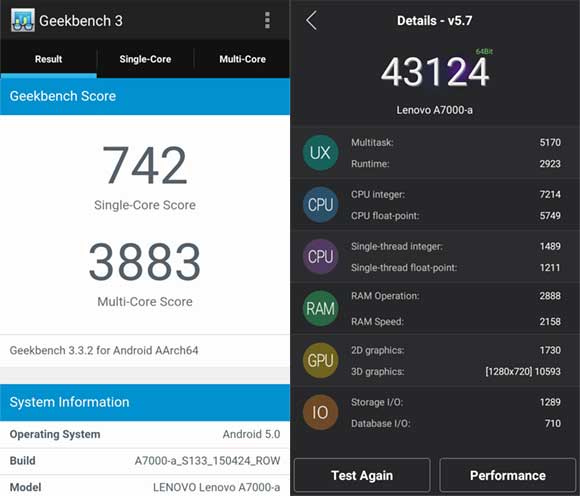 Lenovo A7000 бенчмарк