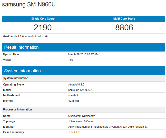 Samsung Galaxy Note 9 benchmark