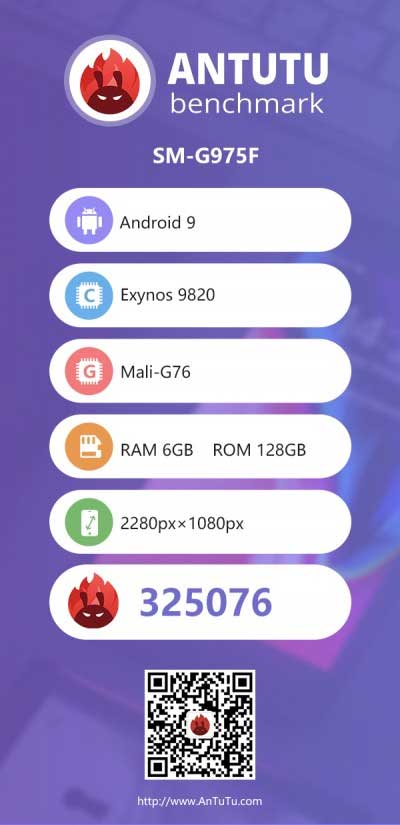 Результаты Samsung Galaxy S10Plus в Antutu