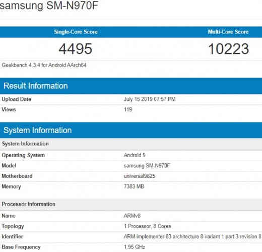 Samsung Galaxy Note10 Geekbench 